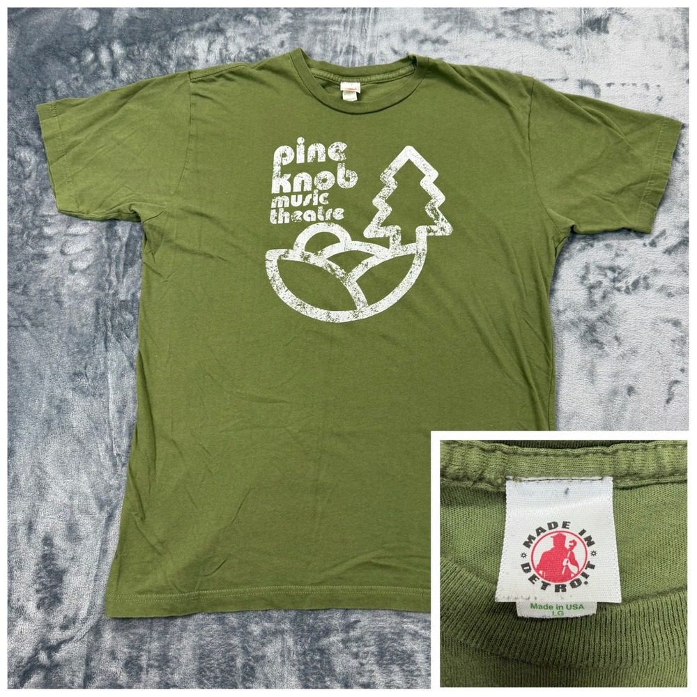 Made In Detroit Pine Knob Music Theatre‎ T-Shirt Mens LG Olive Green USA Graphic